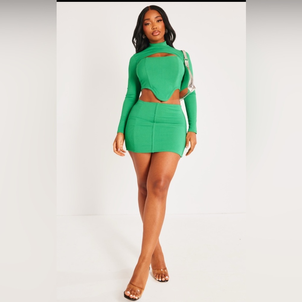 Emerald green two piece skirt set size small